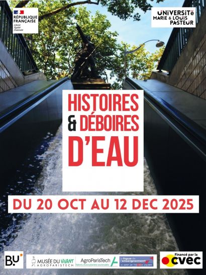 cascade d'eau et dates d'exposition à la bibliothèque de campus de Montbéliard : du 20 octobre au 12 décembre