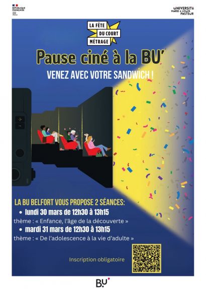 Venez avec votre sandwich. 2 séances : lundi 30 mars thème "enfance, l'âge de la découverte", mardi 31 mars "de l'adolescence à la vie d'adulte"
