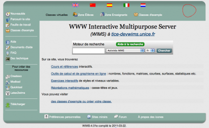 Capture d'écran de la plate forme Wims