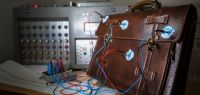 Un cartable équipé d'électrodes comme pour un électro-encéphalogramme