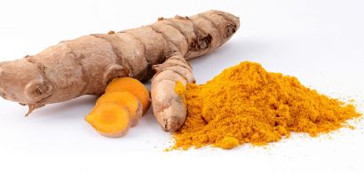 Curcuma longa:Rhizome, tranches et poudre