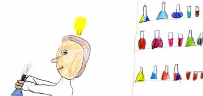 Dessin d'enfant représentant un chercheur
